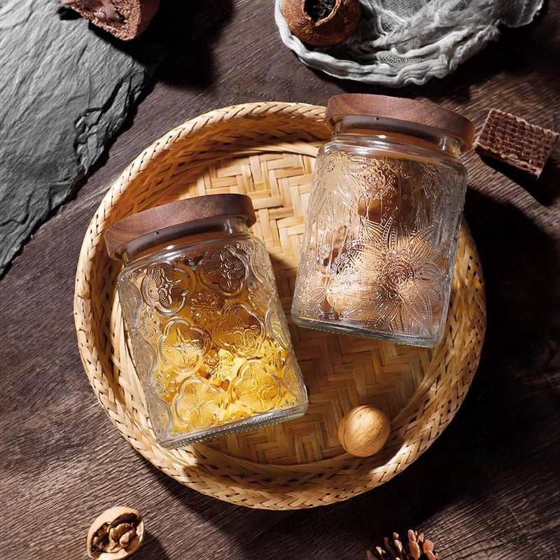 Custde Glass Storage Jars With Airtight Lid, 23.7oz Container For Kitchen Counter with Wooden Lid, brown sugar, candy, coffee, cookie, salt, tea, cute Jar (Begonia Flowers*1) - Image 5